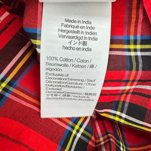 J. Crew Red Smocked Neck Top Good Tidings Plaid Ruffled Relaxed Womens Size M - Picture 6 of 9